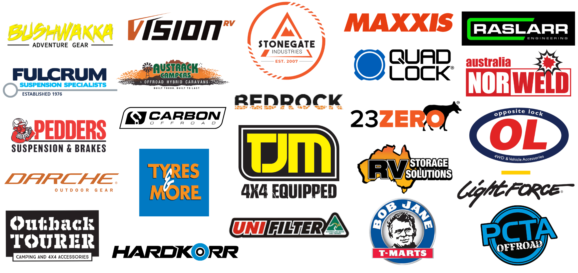 Exhibitor brand logos at the Sydney 4x4 Show 2026