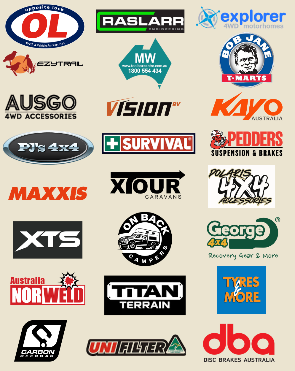 Exhibitor brand logos at the Sydney 4x4 Show 2026