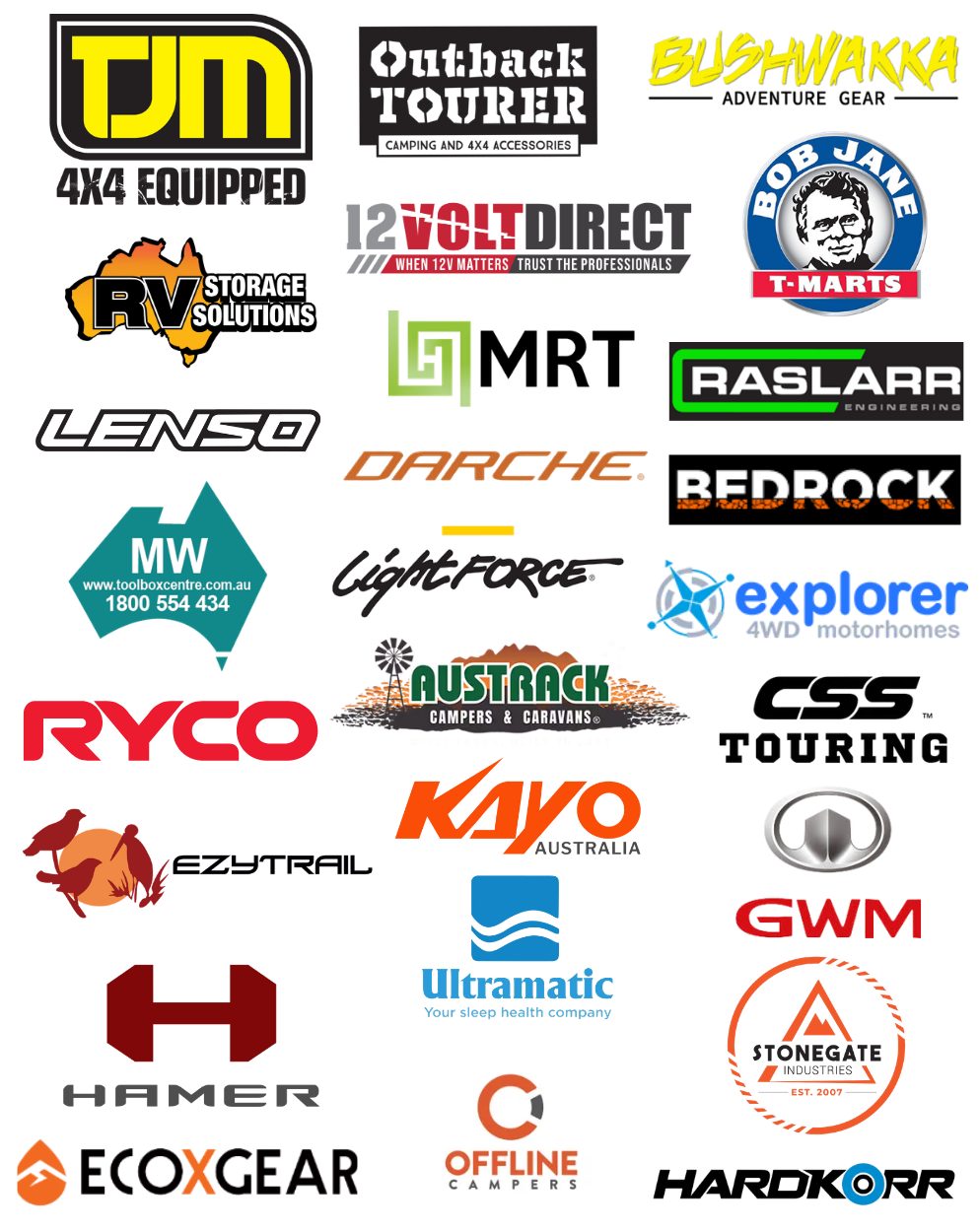 Exhibitor brand logos at the Sydney 4x4 Show 2026
