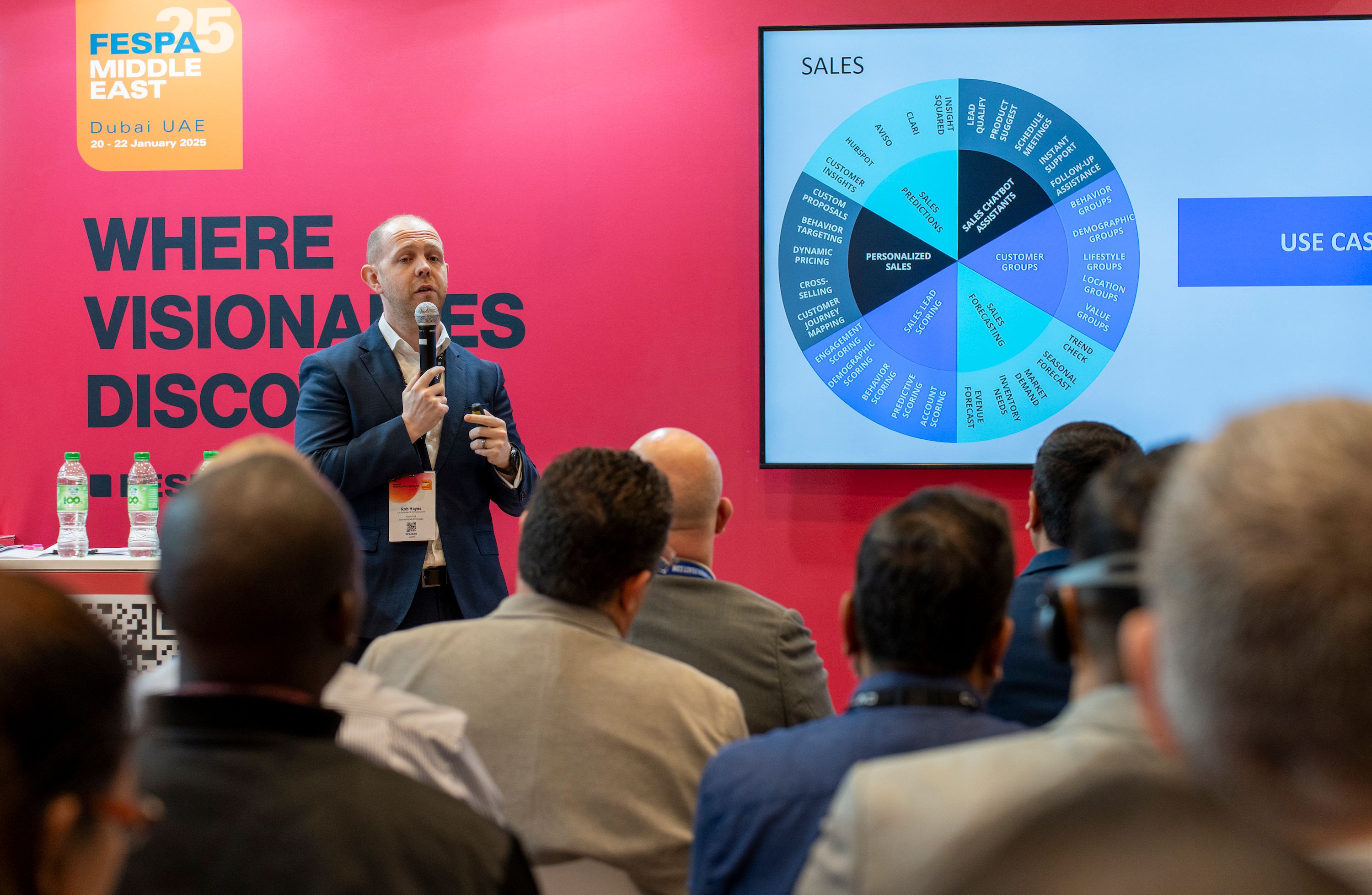 Professional giving a conference session at an exhibition