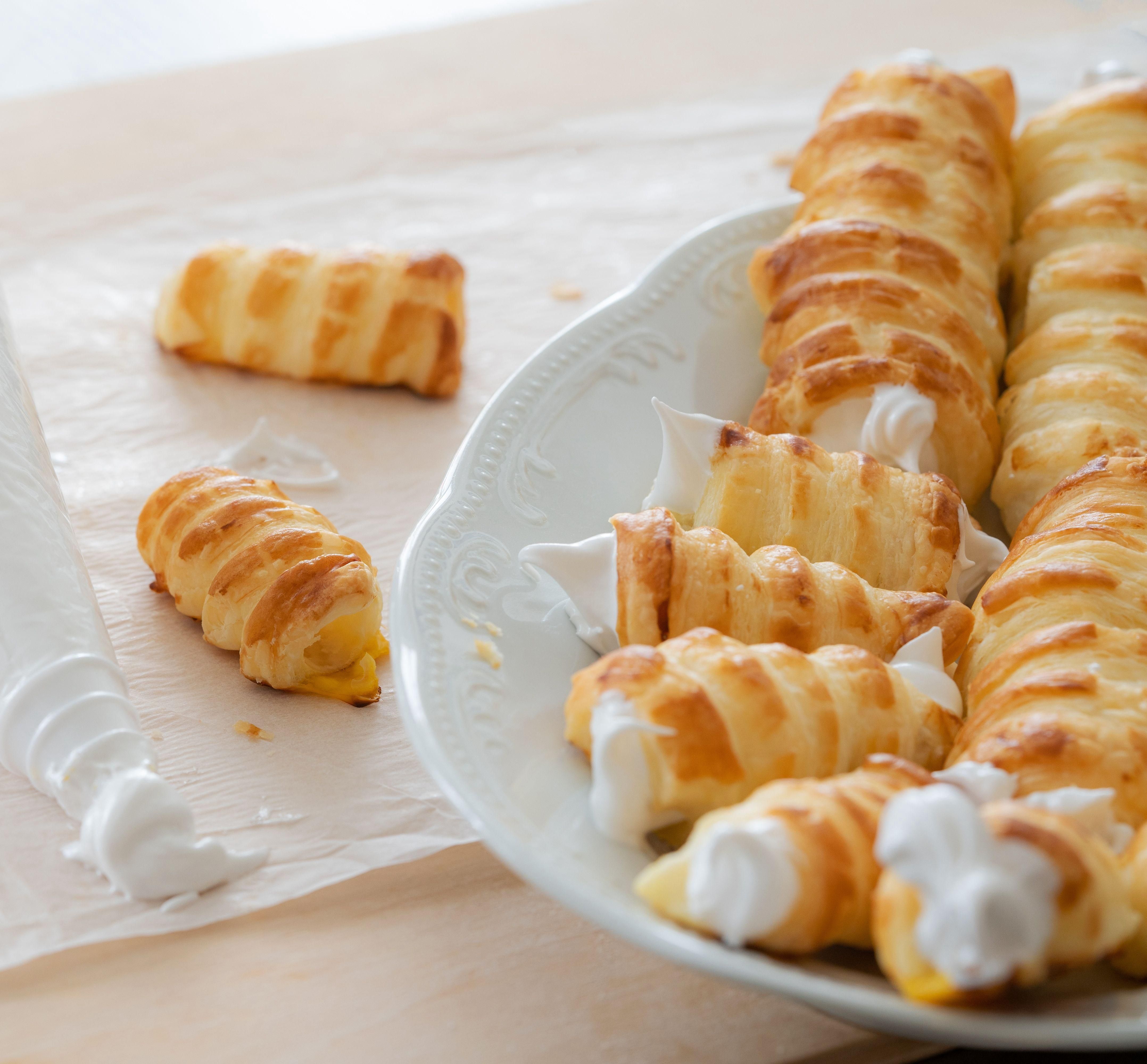 pastry horns filled with whipped cream