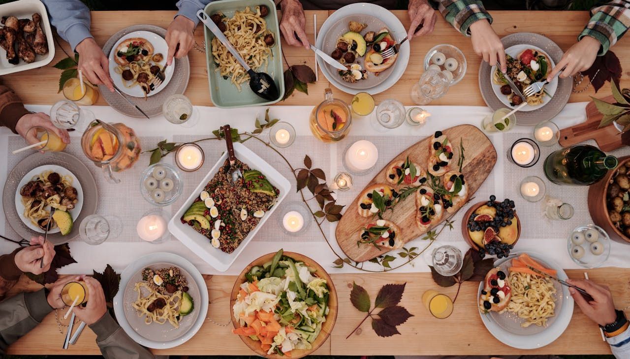 dinner table with food