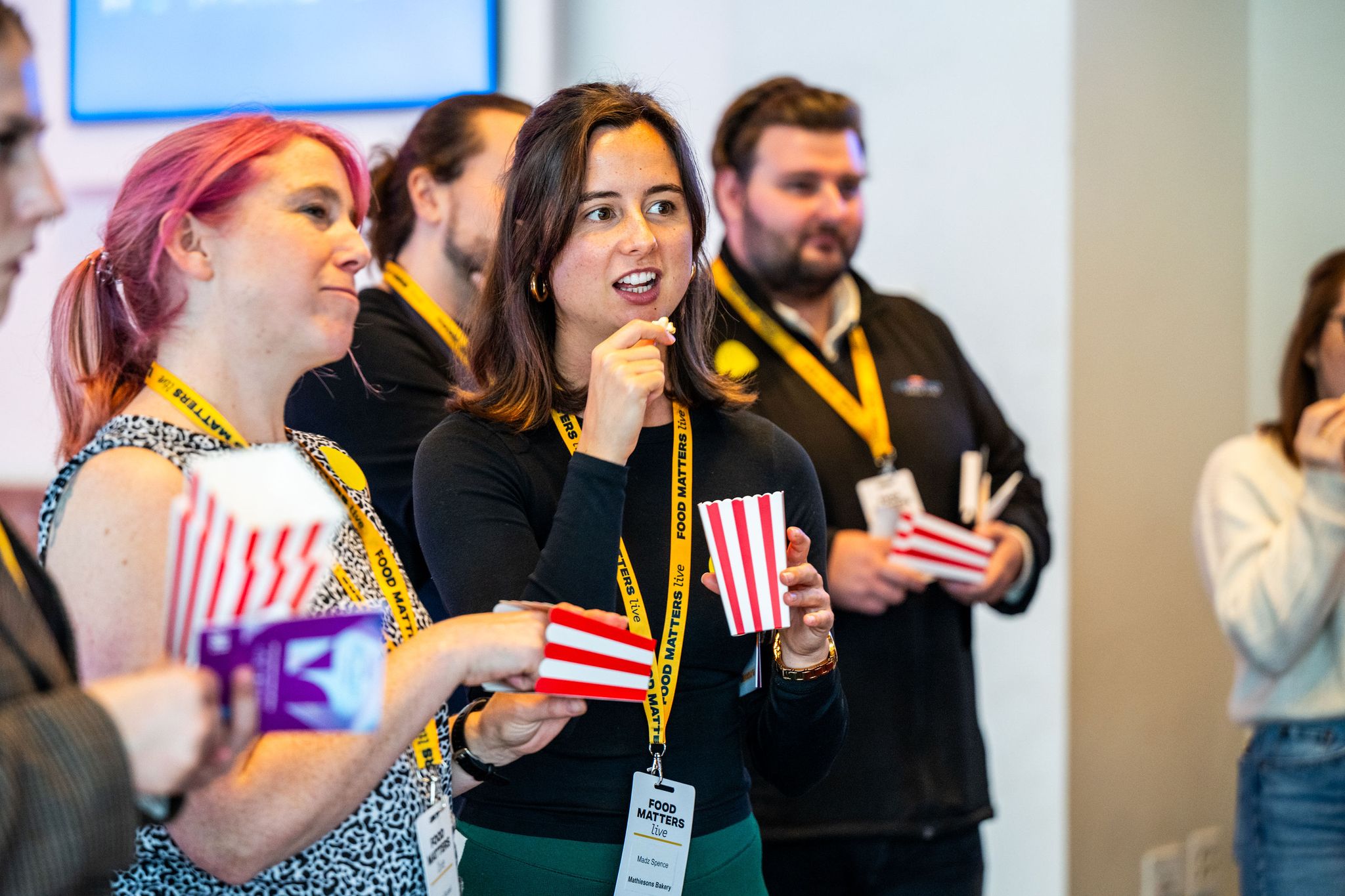 people eating popcorn