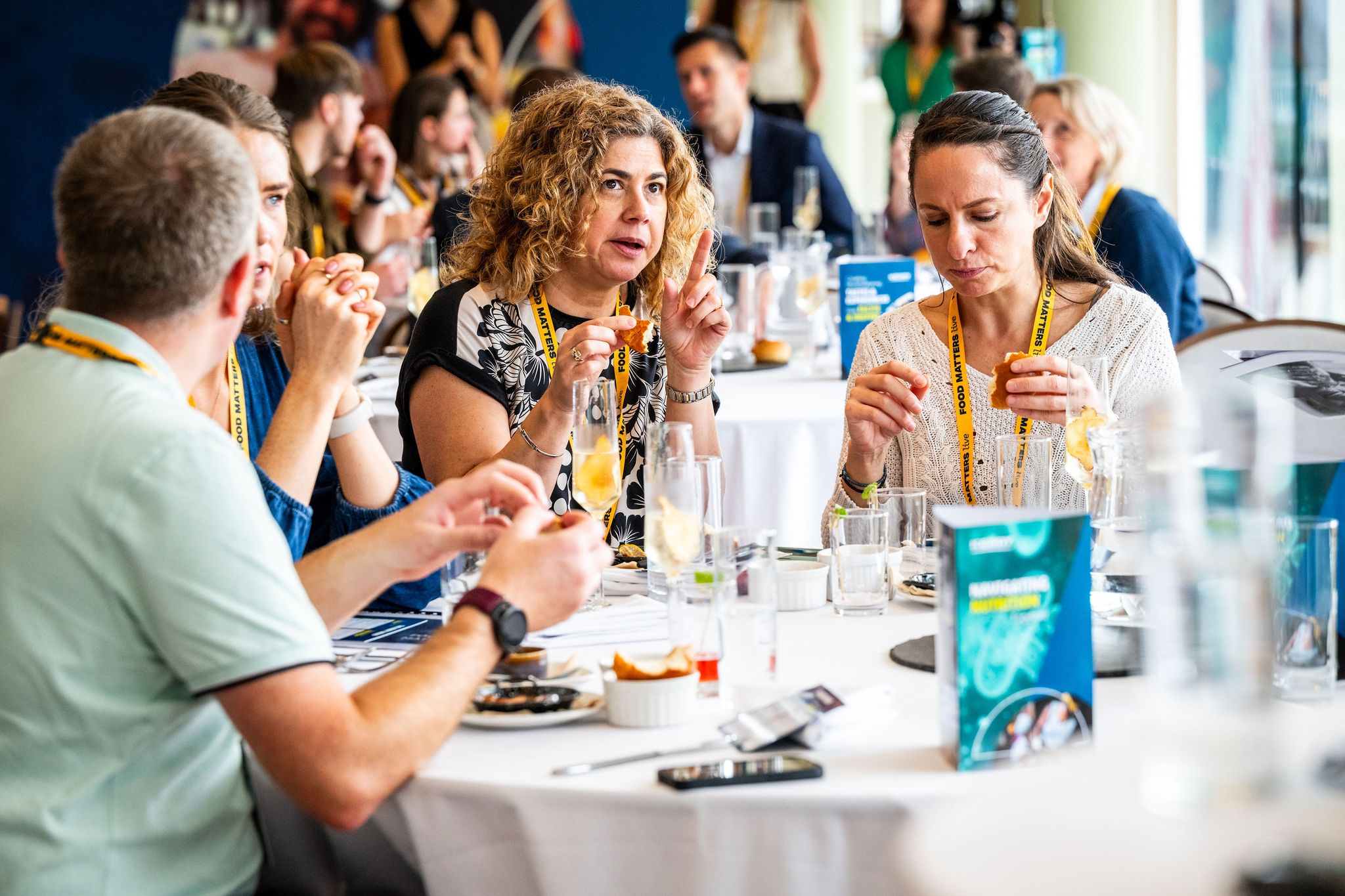 people at a table talking