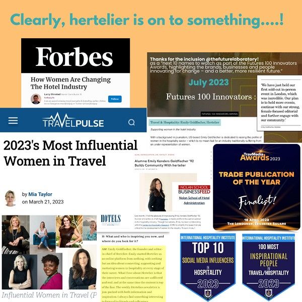 Hertelier featured across Forbes, TravelPulse, and International Hospitality Institute highlighting influential women in hospitality