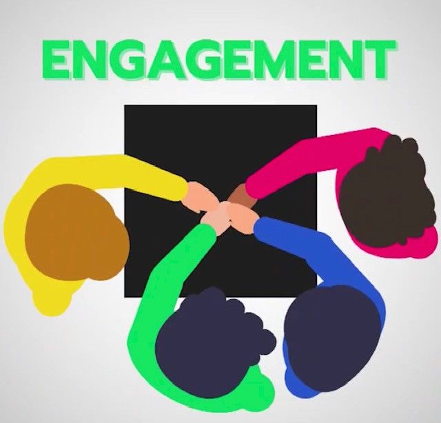 Top-down illustration of four diverse people linking hands in a circle around a black square, symbolizing unity, teamwork, and engagement—representing HQFM’s browser-based trivia and quiz software designed for inclusive, flexible quiz hosting.