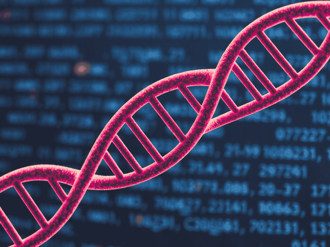 DNA strand with code behind it