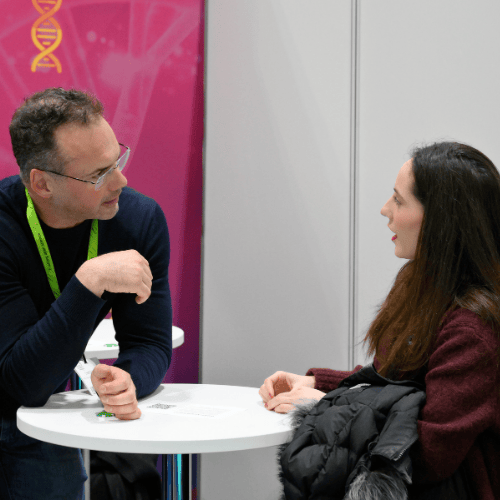 Speed networking woman and man and banner