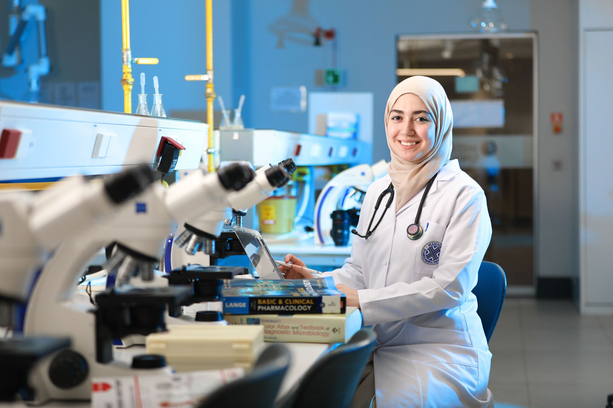 Image of dna and a scientist 