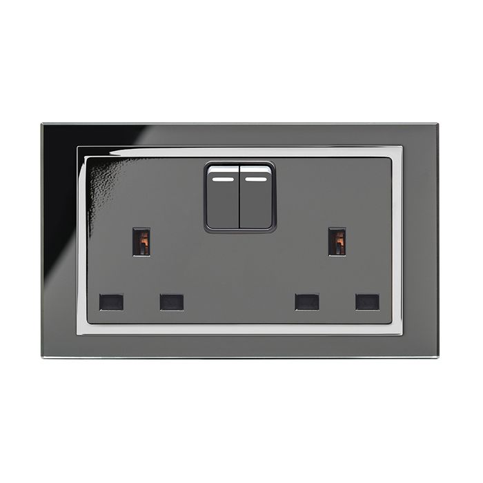 Crystal CT 13A DP Double Plug Socket with Switch Black