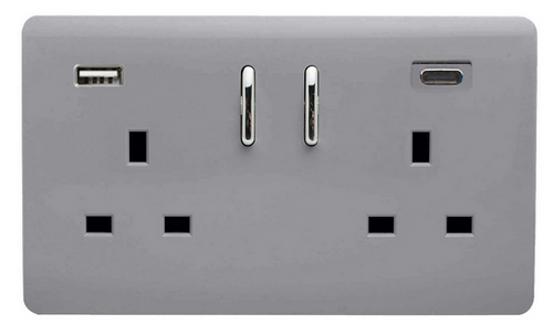 2 Gang USB 3100mA Type A & C USB Plug Socket