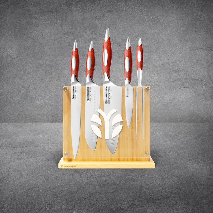 Flint and Flame 5 Piece Set with Magnetic Knife Block