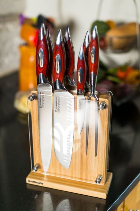 Flint and Flame 5 Piece Set with Magnetic Knife Block