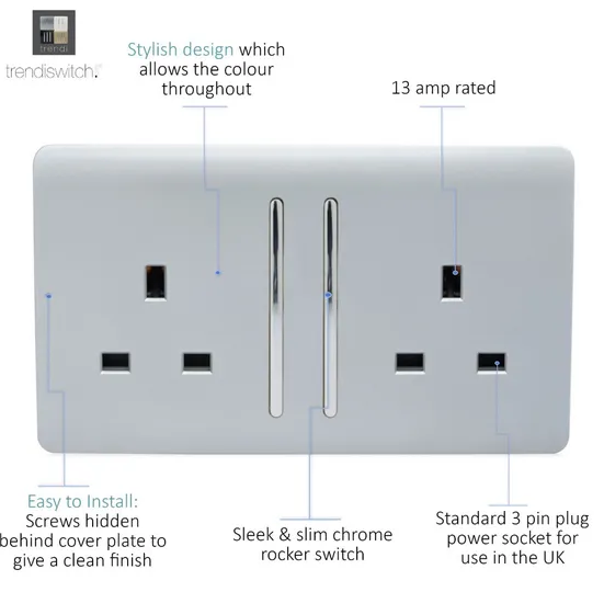 2 Gang 13 Amp Switched Plug Socket