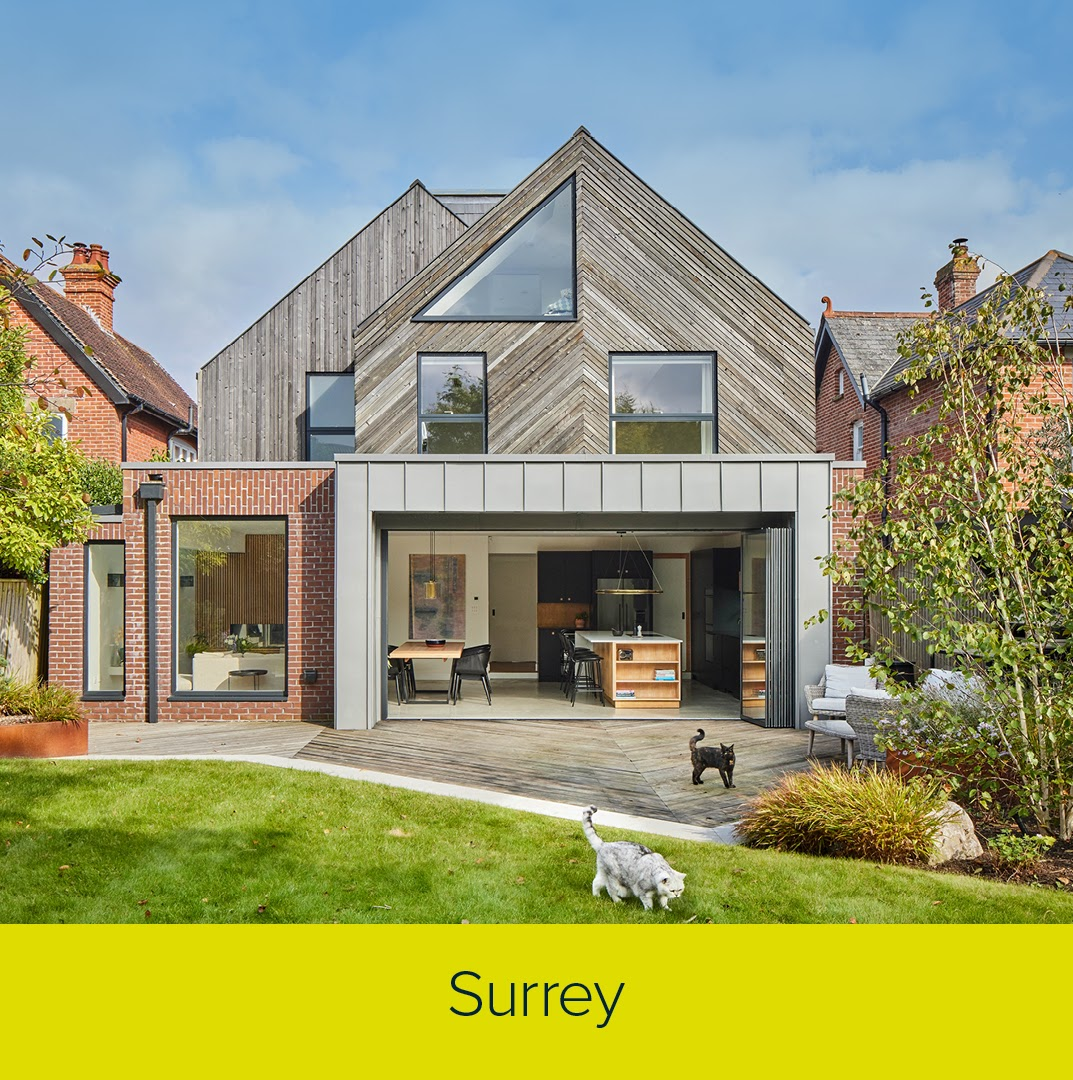 Luxury house extension with cats in the garden and bi fold doors open