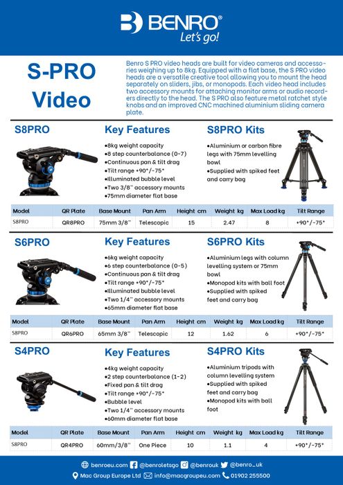 Benro S Pro Video Heads & Kits