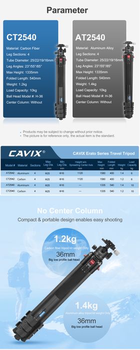 Cavix Erato Series Travel Tripod CT2540/AT2540