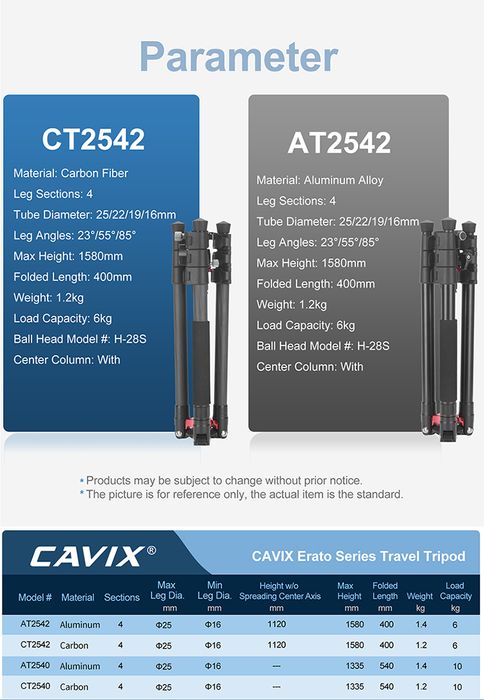 Cavix Erato Series Travel Tripod AT2542/CT2542