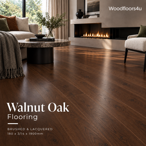 Walnut Oak Plank 180 x 3/14 x 1900mm Brushed & Lacquered 