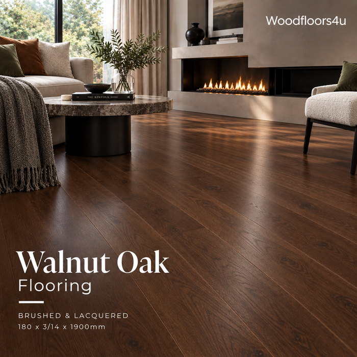 Walnut Oak Plank 180 x 3/14 x 1900mm Brushed & Lacquered 