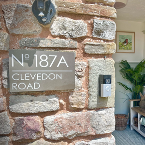 Modern Rectangle Engraved Stone House Sign with Horizontal Line