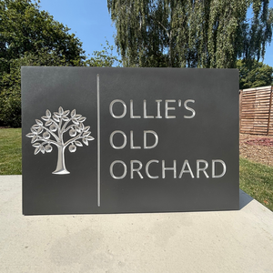 Rectangle Engraved Stone House Name Sign with vertical line and motif