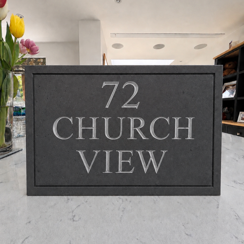 Rectangle Engraved Stone House Number & Name Sign with border