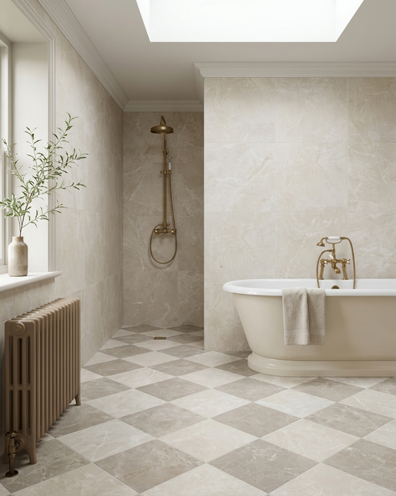 Minster Cream and Taupe Chequer Matt Porcelain