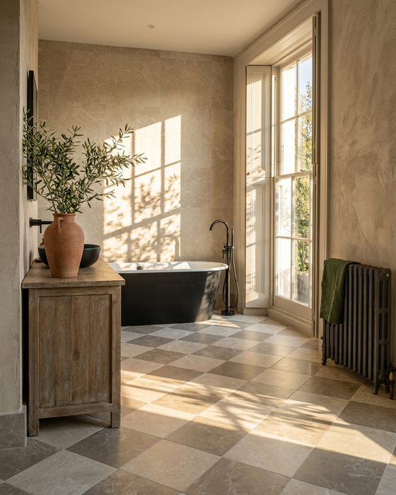 Minster Cream and Taupe Chequer Matt Porcelain