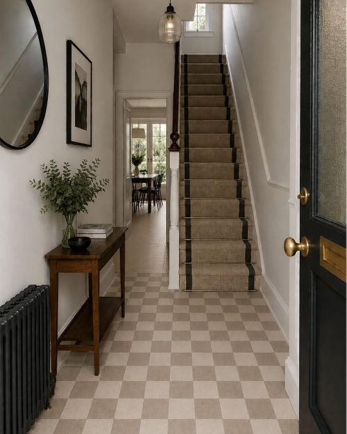 Ground White and Taupe Chequer Matt Stone Effect Porcelain