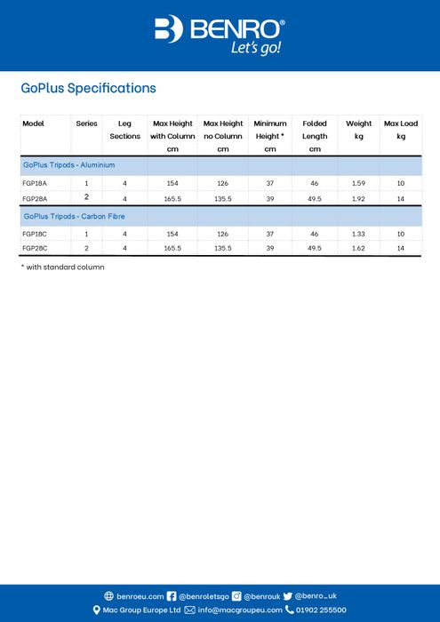 Versatile & Compact - Benro GoPLus Tripods