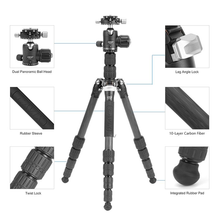 PF-225H0C CAVIX Classic PF Carbon Fiber Tripod Series