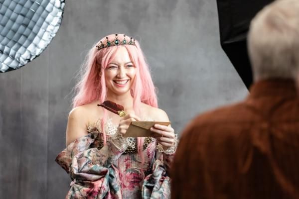 A model poses on the Adobe stand