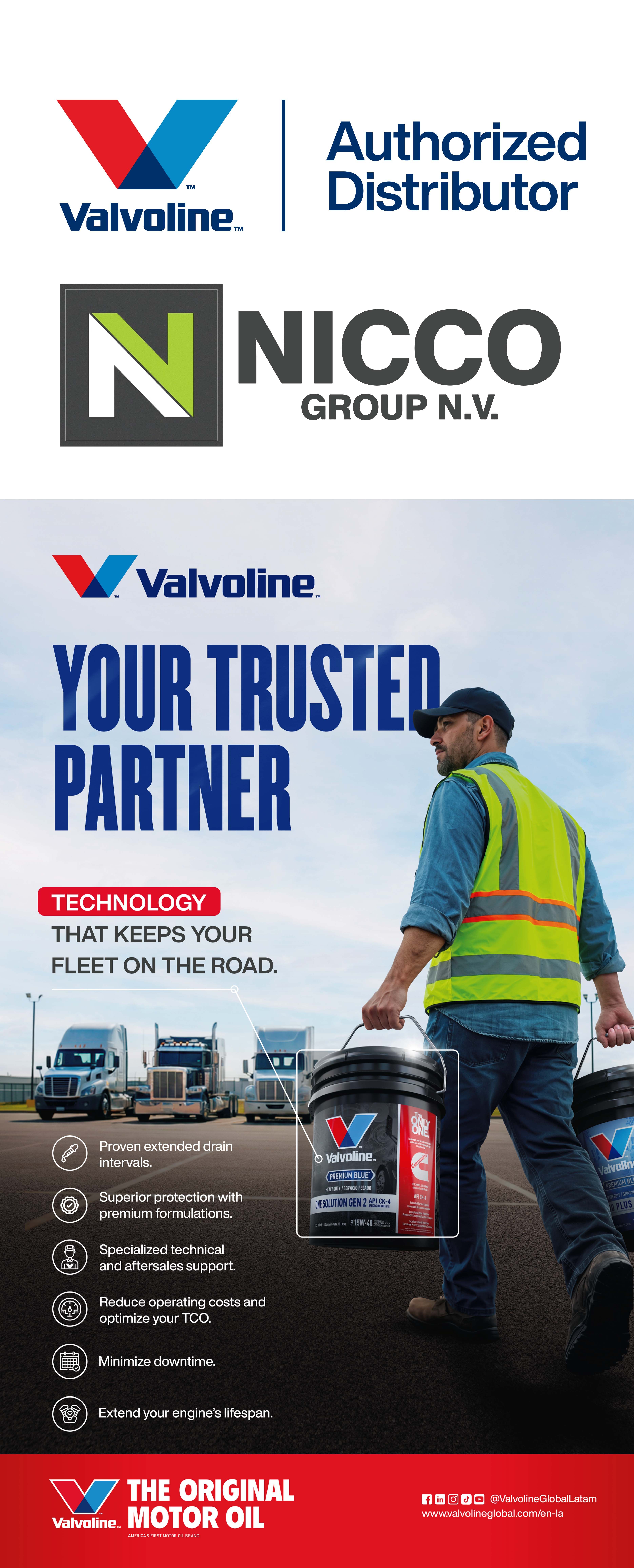 VALVOLINE THE ORIGINAL MOTOR OIL- YOUR TRUSTED PARTNER. Valvoline provides high-performance lubricants and fluid solutions designed to support reliable operations in demanding energy, industrial, marine, and transportation environments. With a strong focus on protection, efficiency, and long-term equipment performance, Valvoline helps companies reduce downtime, improve productivity, and extend asset life. 