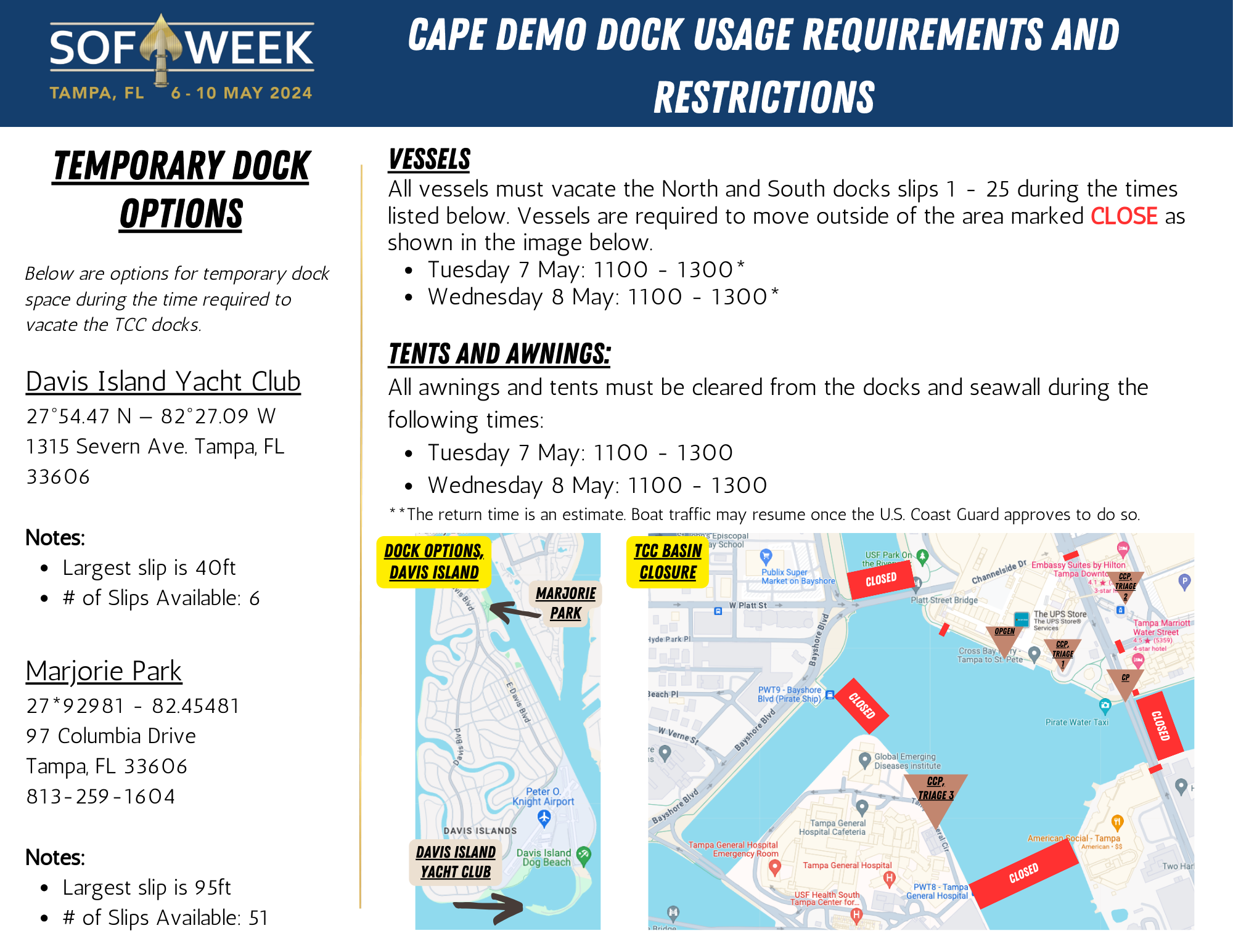 CAPE Demo Dock Usage requirements and restrictions
