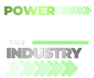Power up the industry graphic metallic green and silver
