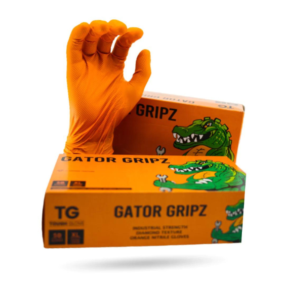 Gator Gripz – 12 MIL Thick - Heavy-Duty Diamond Textured Nitrile Gloves for Maximum Grip, Strength & Chemical Resistance