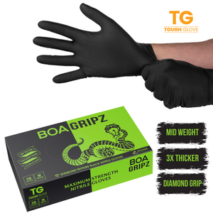 BOA Gripz – Mid-Weight Diamond Textured Nitrile Gloves for Superior Grip, Flexibility & Chemical Resistance