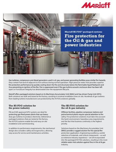 Marioff HI-FOG® packaged systems. Fire protection for the Oil & gas and power industries