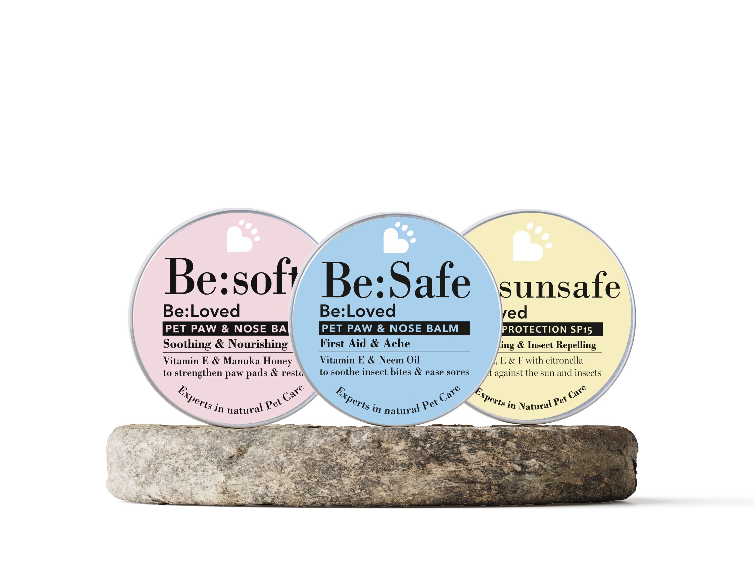 Be:Soft, Be:Safe and Be:Sunsafe Pet Paw and Nose Balms