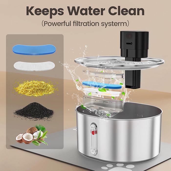 Wireless Stainless Steel Smart Cat Water Fountain Dispenser