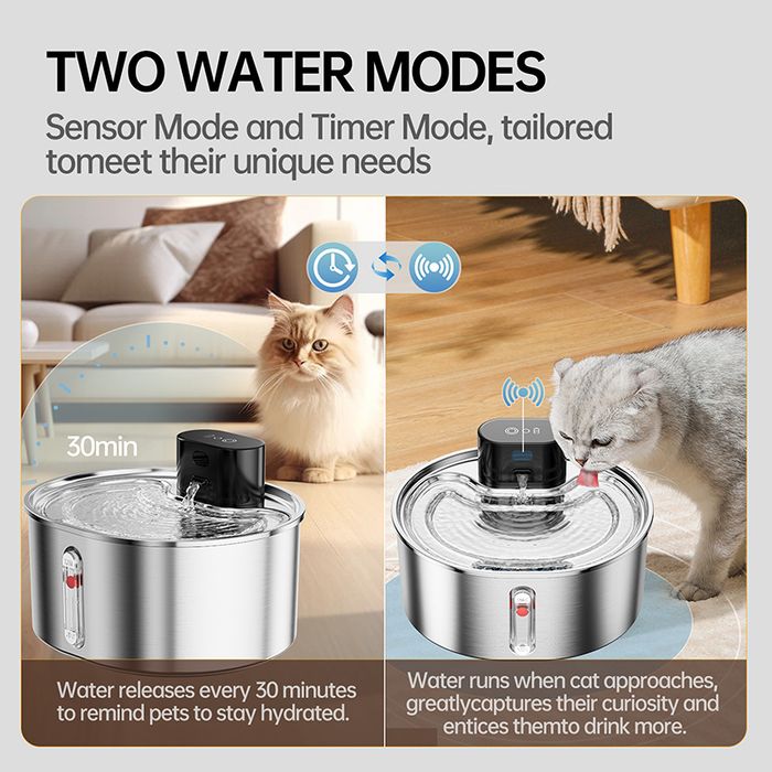 Wireless Stainless Steel Smart Cat Water Fountain Dispenser