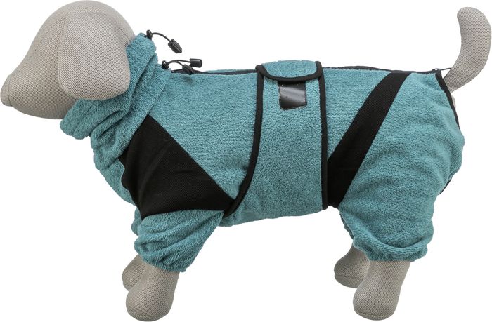 Bathrobe and home overall for dogs, terry cloth, petrol