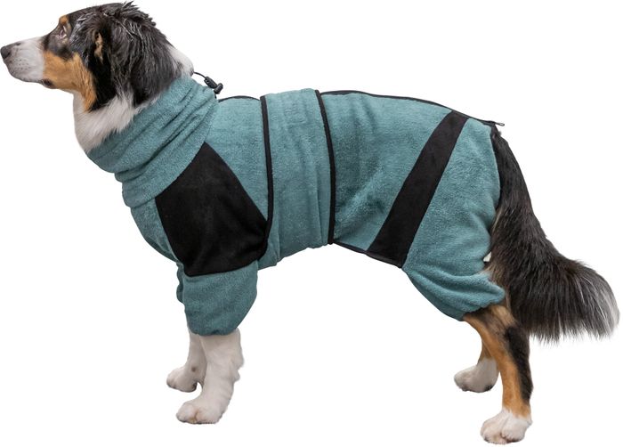 Bathrobe and home overall for dogs, terry cloth, petrol