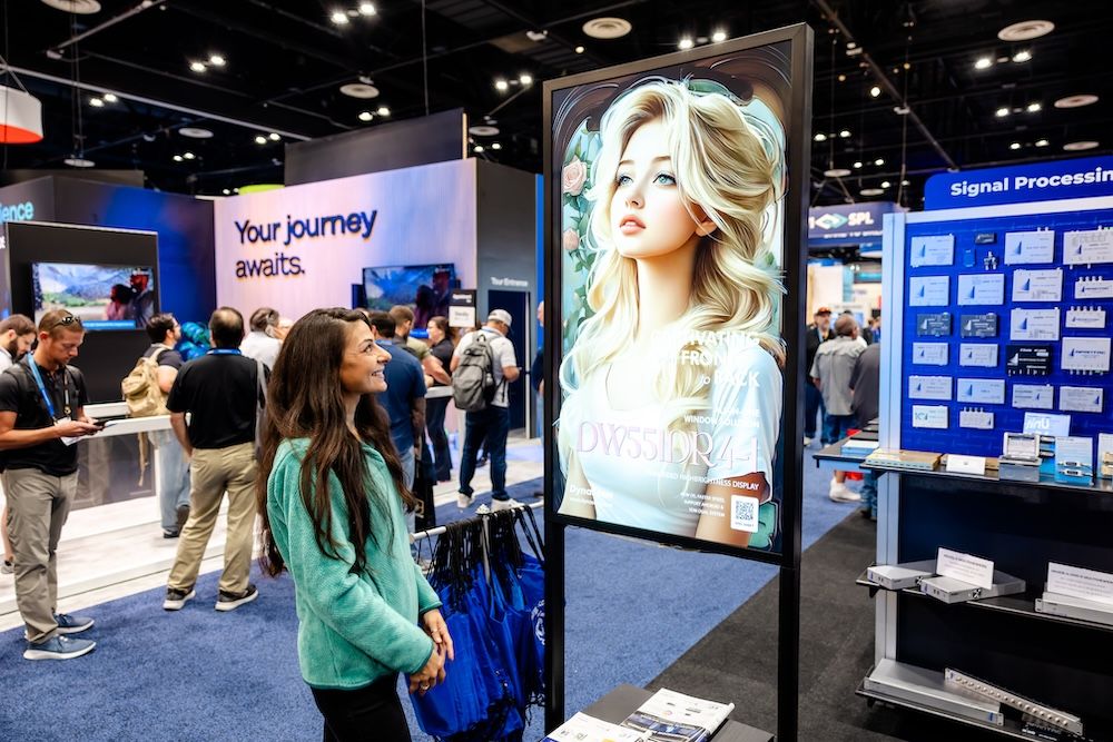 InfoComm attendee uses an AI photobooth in an InfoComm exhibitor
