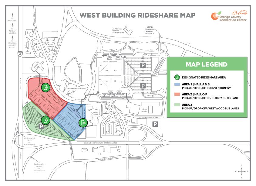 OCCC parking and rideshare map