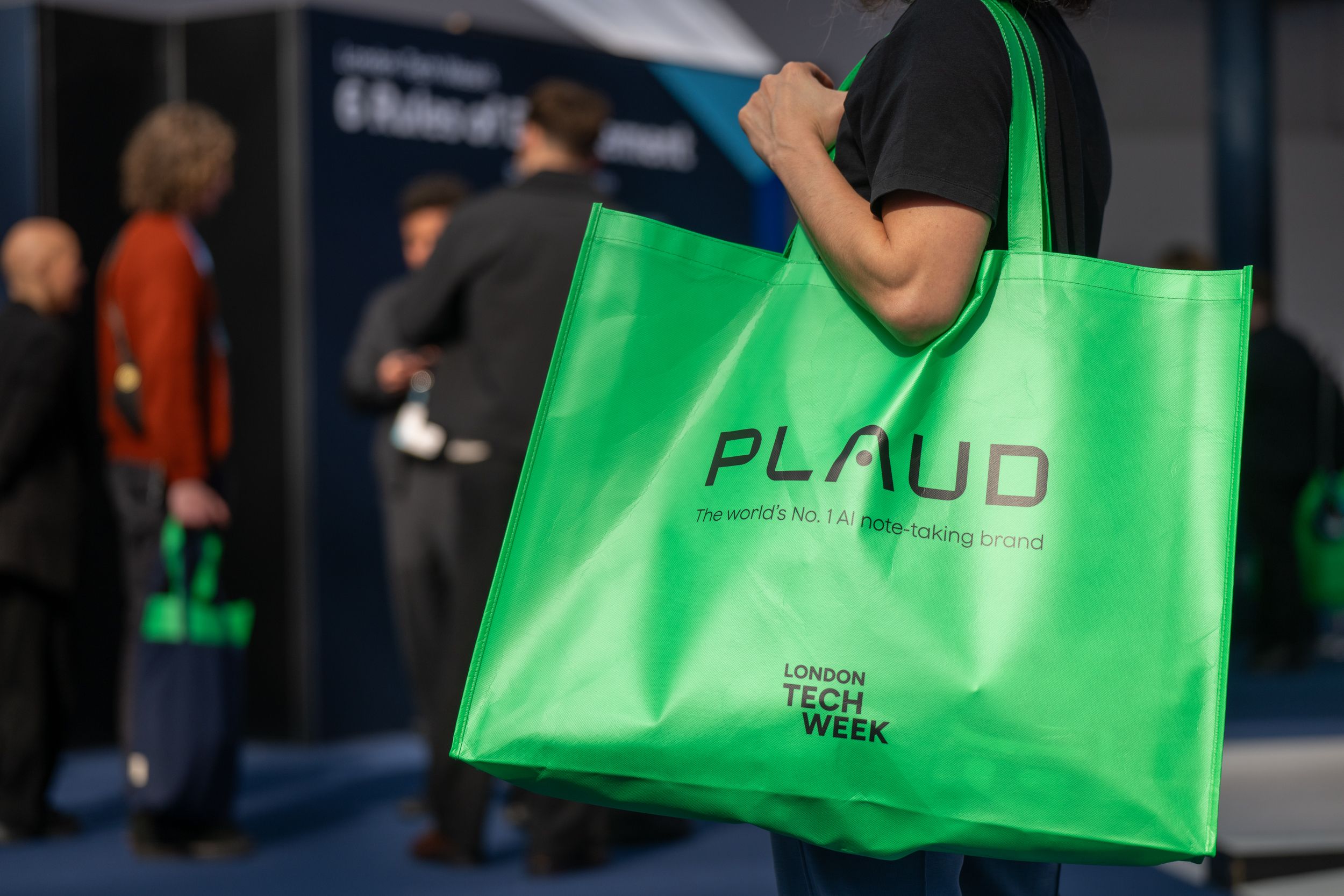 Plaud branded bags onsite at London Tech Week 2026