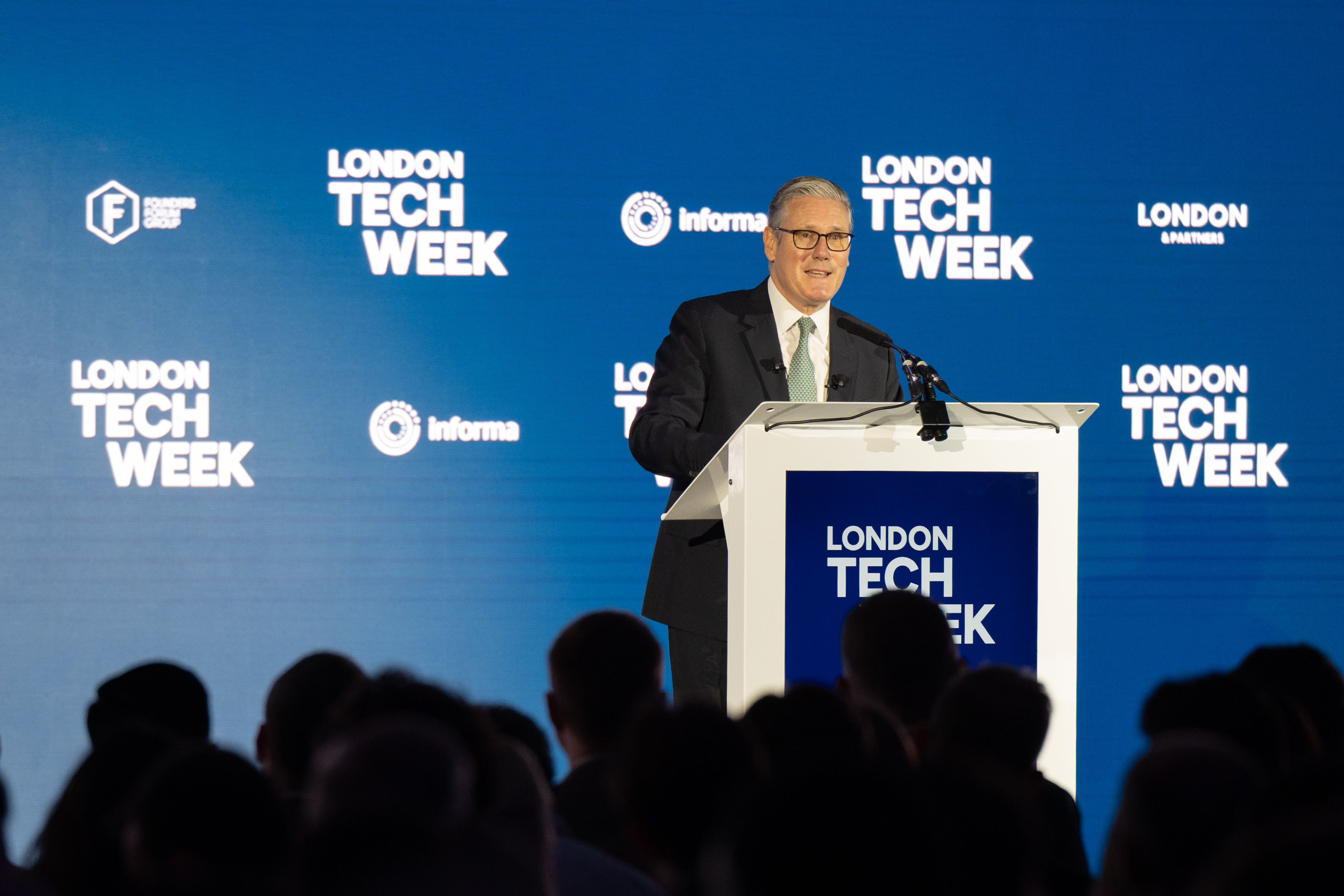 Keir Starmer talking on the AI Arena at London Tech Week 2026