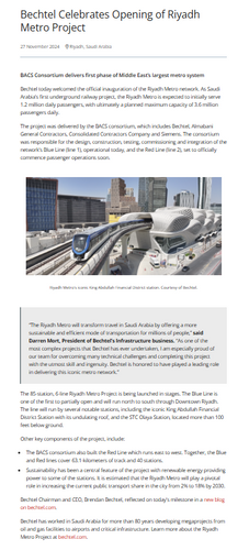Bechtel Celebrates Opening of Riyadh Metro Project
