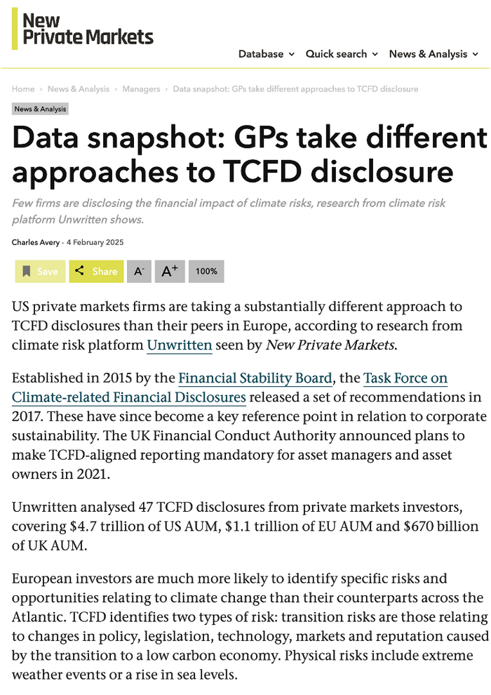 Data snapshot: GPs take different approaches to TCFD disclosure
